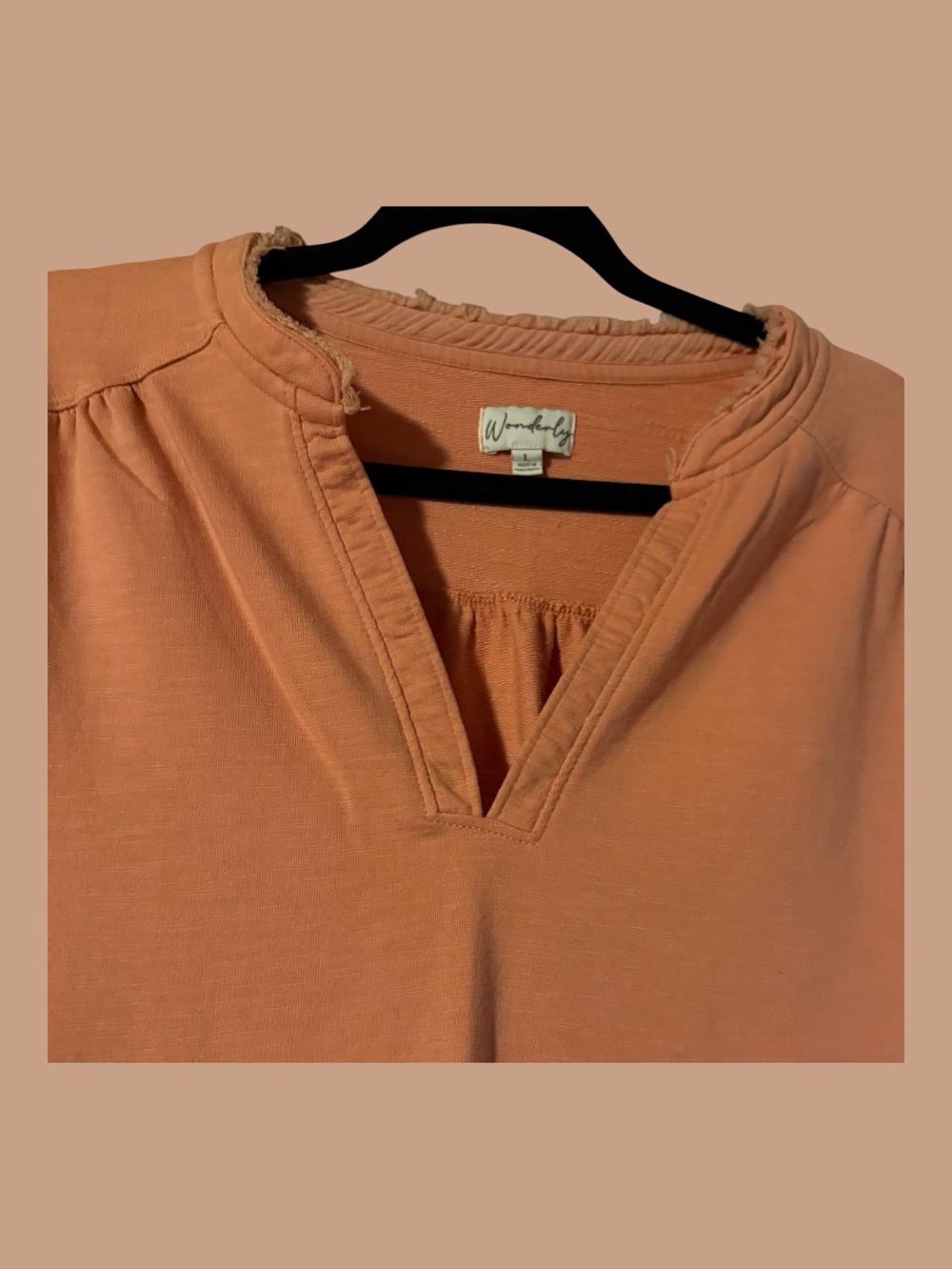 Wonderly Peach Knit Dress with Frayed Sleeves Size Large - Picture 2 of 4